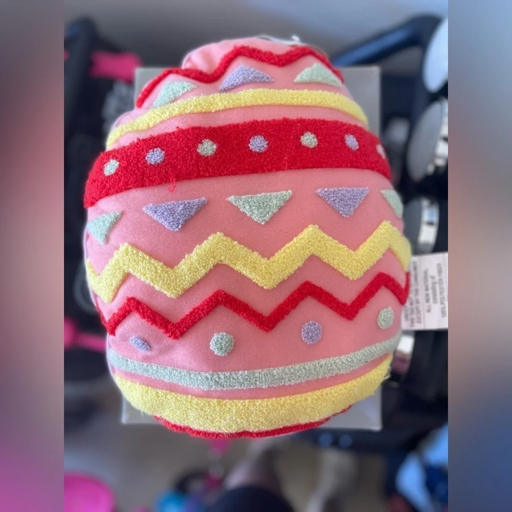 Red and Pink Accent egg Easter Pillow with Plush Texture - NWT